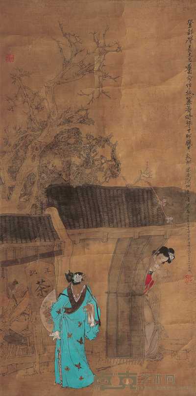 戴敦邦 1987年作 挑帘图 立轴 88.5×44cm